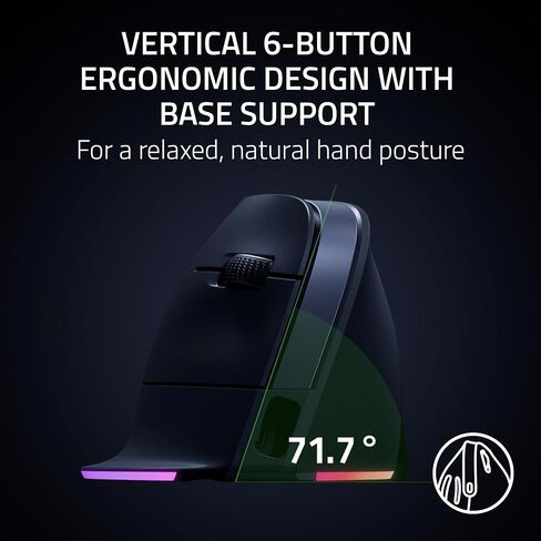 Razer Pro Click V2 Wireless Mouse: Right-Handed Ergonomic Design with Thumb Rest - AI Prompt - Long Battery Life - Multi Device Connectivity via 2.4GHz, Bluetooth, or USB C Wired Mode - Chroma RGB in Saudi Arabia