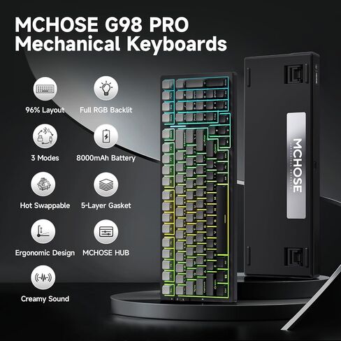 MCHOSE UT98 Wireless Mechanical Keyboard Compact Gaming Keyboard with Knob Tri-Mode Connection Hot Swappable Custom Creamy Keyboard Gasket Structure Pre-lubed Linear Switches RGB Classic ICY in Saudi Arabia