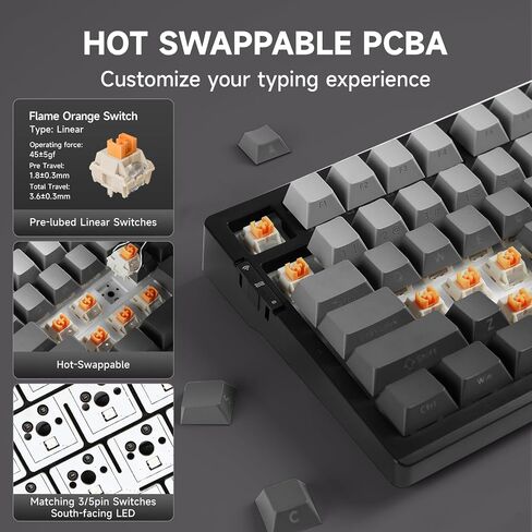 MCHOSE UT98 Wireless Mechanical Keyboard Compact Gaming Keyboard with Knob Tri-Mode Connection Hot Swappable Custom Creamy Keyboard Gasket Structure Pre-lubed Linear Switches RGB Classic ICY in Saudi Arabia