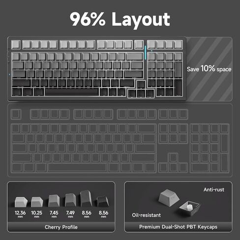 MCHOSE UT98 Wireless Mechanical Keyboard Compact Gaming Keyboard with Knob Tri-Mode Connection Hot Swappable Custom Creamy Keyboard Gasket Structure Pre-lubed Linear Switches RGB Classic ICY in Saudi Arabia