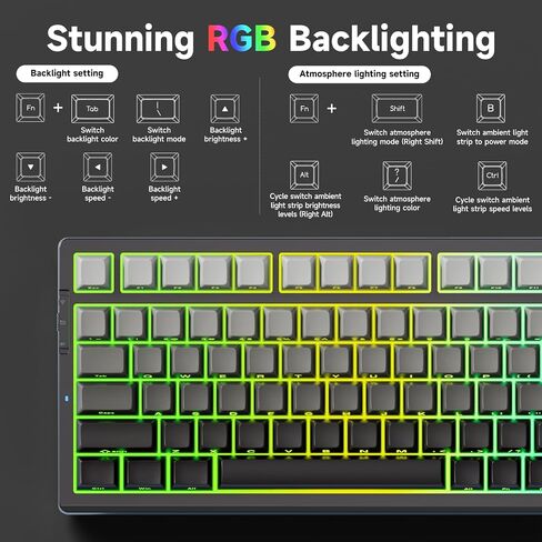 MCHOSE UT98 Wireless Mechanical Keyboard Compact Gaming Keyboard with Knob Tri-Mode Connection Hot Swappable Custom Creamy Keyboard Gasket Structure Pre-lubed Linear Switches RGB Classic ICY in Saudi Arabia