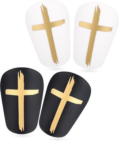 2 Pairs Mini Soccer Shin Guards, 3.15x1.97in Cross Small Protective Shinpads Football Shin Pads Equipment Accessories for Teenagers Kids Children Adults Boys Girls (Black & White) in Kuwait