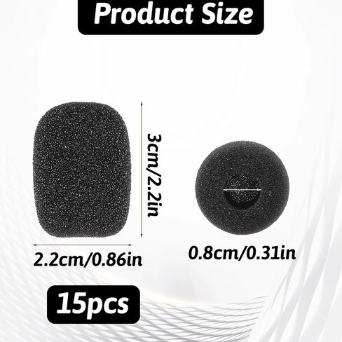15Pcs Mini Microphone Covers Foam, Lapel Headset Microphone Windscreen Black Sponge Mic Cover for Variety of Headset Microphones in Saudi Arabia