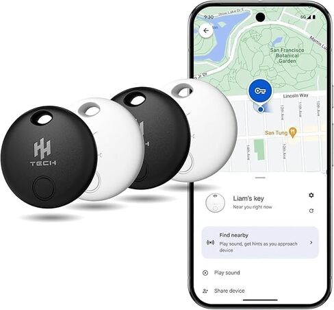 HH-Tech Bluetooth Tracker (Pack-2 Black+White) For Android Devices Works with Google Find My, Find Hub, Tracker, Item Finder, Easily Track Your Wallet, Bag, Suitcase, and More (Android only) in Saudi Arabia