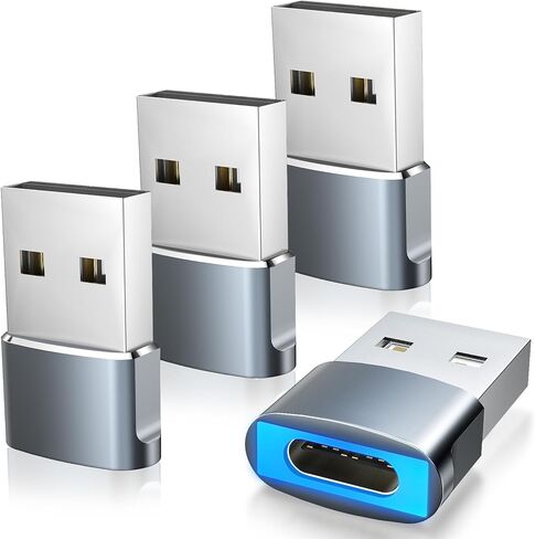 TiMOVO USB to USB C Adapter with LED Light, 4 Pack USB A Male to USB C Female Adapter 27W Fast Charging for iPhone 16e/16/15 Pro Max Plus, AirPods, iWatch, iPad, Galaxy S25, CarPlay, Black in Saudi Arabia