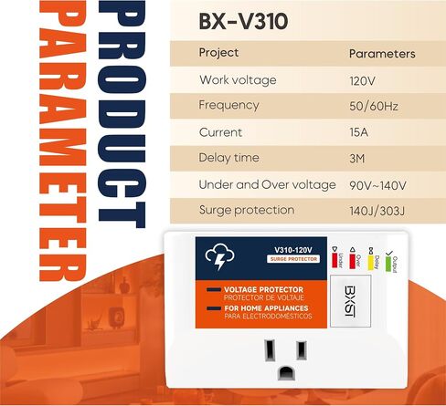 Surge Protector for Home Appliances, 120V 15A Voltage Protector Outlet with 140J Lightning Protection, Wall Overload & Power Surge Protection Plug for Refrigerator, TV, Computer, Washing Machine in Kuwait