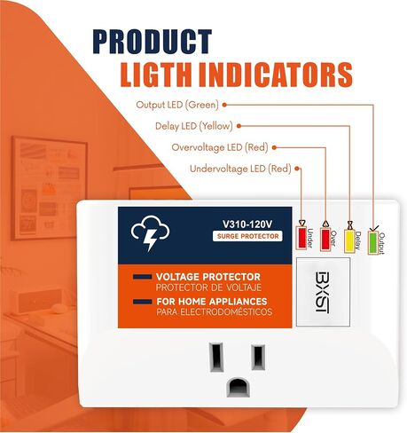 Surge Protector for Home Appliances, 120V 15A Voltage Protector Outlet with 140J Lightning Protection, Wall Overload & Power Surge Protection Plug for Refrigerator, TV, Computer, Washing Machine in Kuwait