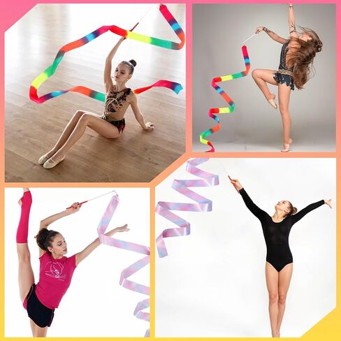Bremorou 4pcs شرائط الرقص للأطفال ، شريط جمباز الإيقاعي مع قضيب ، شرائط قوس قزح ناعمة دوارة رقص ، تدور عصا العصا للفتيات البالغين ، 78.74 بوصة in Kuwait