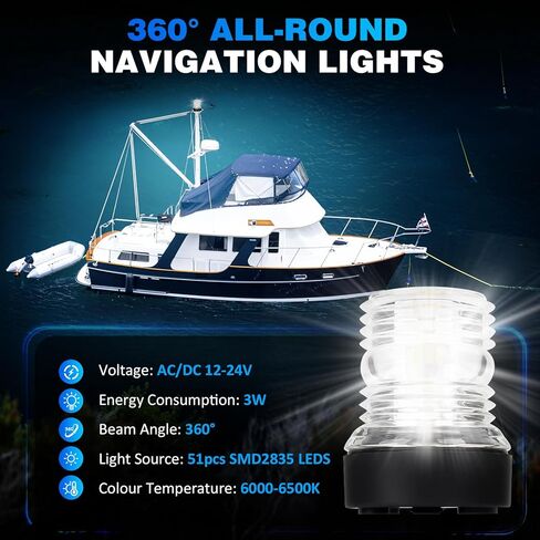ضوء مرساة رأس الصاري ، 3nm الرؤية 360 درجة قارب جميع الضوء المستدير ، أضواء التنقل في القوارب البيضاء للمركبة للبحرية ، المركب الشراعي ، عائق ، قوارب طراد المقصورة وقوارب الصيد in Kuwait