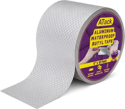 ATACK Aluminium Butyl Tape Tape Roofproof Sealing Tape 2 بوصة × 33 قدمًا سقفًا للسقف وتصحيح الحضيض ، وإصلاح RV ، وميض معدني ، وتكييف الهواء ، وختم الأنابيب - مطاط البوتيل السميك السميك. in Kuwait