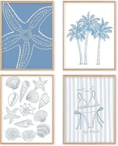 قوارب Wades Beach Coastal Shell المطبوعات الفنية غير المطلقة ، صدف شاطئ الملصقات الساحلية والمطبوعات ديكور جدار الفن ، صدف ديكور الجدار العصري للبحيرة منزل غرفة نوم. in Kuwait