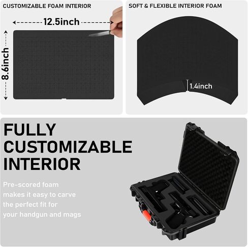 Gun Case Box for Pistol Handgun: TSA Approved Waterproof Handgun Case with DIY Customizable Foam, Travel Carrying Cases for Pistols, Shockproof Hard Shell Firearm Storage Box for Transport & Storage in Kuwait