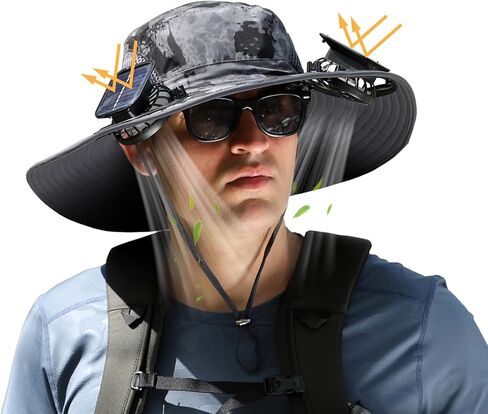 Wide Brim Solar Fan Hat - Outdoor Sun Hat with 2 Built-in Solar Fans,Outdoor Hiking Camping Fishing Hats in Saudi Arabia