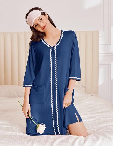 أردية ekouaer Zipper للنساء 3/4 أكمام خفيفة الوزن معطف المنزل Zip Up Bathrobe Lightgown مع جيوب (زرقاء شاحبة ، متوسطة) in Kuwait