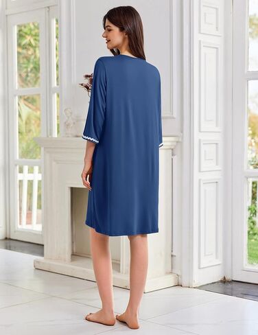 أردية ekouaer Zipper للنساء 3/4 أكمام خفيفة الوزن معطف المنزل Zip Up Bathrobe Lightgown مع جيوب (زرقاء شاحبة ، متوسطة) in Kuwait