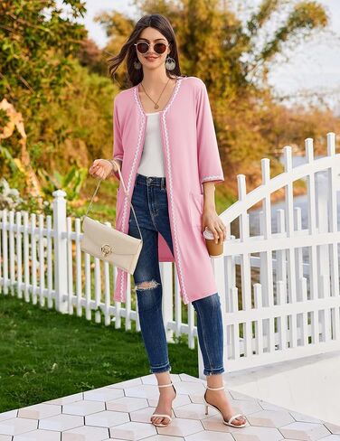 أردية ekouaer Zipper للنساء 3/4 أكمام خفيفة الوزن معطف المنزل Zip Up Bathrobe Lightgown مع جيوب (زرقاء شاحبة ، متوسطة) in Kuwait