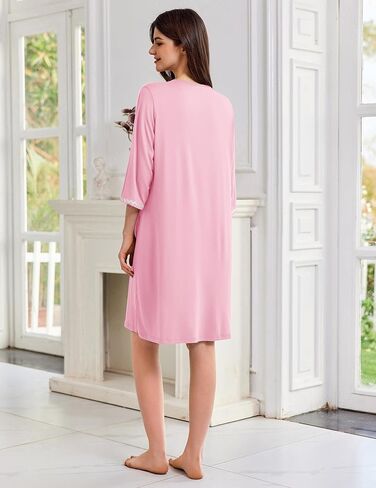 أردية ekouaer Zipper للنساء 3/4 أكمام خفيفة الوزن معطف المنزل Zip Up Bathrobe Lightgown مع جيوب (زرقاء شاحبة ، متوسطة) in Kuwait