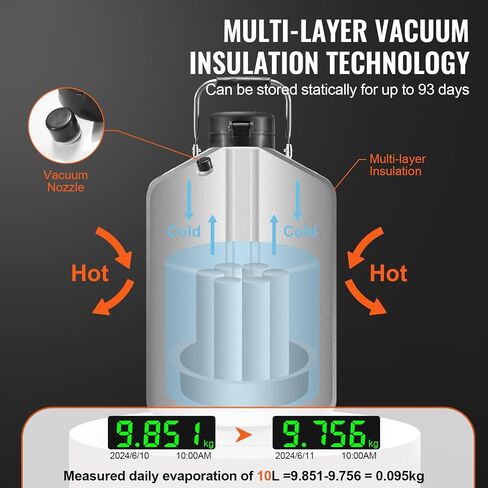 Happybuy 10L Liquid Nitrogen Tank, Aluminum Alloy Dewar with 6 Canisters, Carry Bag & Straps, Cryogenic LN2 Tank for Beauty, Semen Preservation & Scientific Use in Saudi Arabia