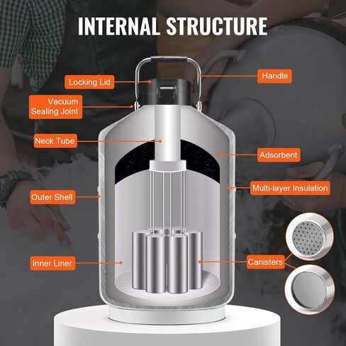 Happybuy 10L Liquid Nitrogen Tank, Aluminum Alloy Dewar with 6 Canisters, Carry Bag & Straps, Cryogenic LN2 Tank for Beauty, Semen Preservation & Scientific Use in Saudi Arabia