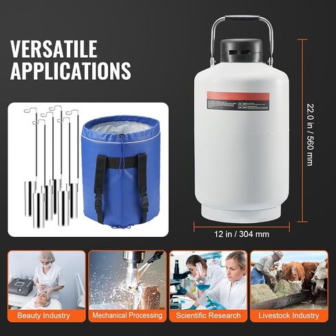 Happybuy 10L Liquid Nitrogen Tank, Aluminum Alloy Dewar with 6 Canisters, Carry Bag & Straps, Cryogenic LN2 Tank for Beauty, Semen Preservation & Scientific Use in Saudi Arabia
