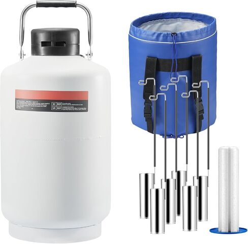 Happybuy 10L Liquid Nitrogen Tank, Aluminum Alloy Dewar with 6 Canisters, Carry Bag & Straps, Cryogenic LN2 Tank for Beauty, Semen Preservation & Scientific Use in Saudi Arabia