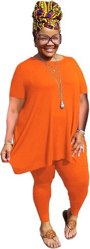 Yegine Women Plus Size 2 قطعة ملابس قصيرة من الأكمام و Pant Pant Set Lounge Sets Tracksuit أصفر 2XL in Kuwait
