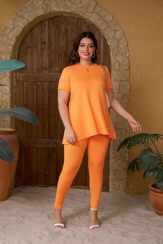 Yegine Women Plus Size 2 قطعة ملابس قصيرة من الأكمام و Pant Pant Set Lounge Sets Tracksuit أصفر 2XL in Kuwait