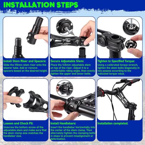 TOBWOLF Bike Stem Riser & Adjustable MTB Bicycle Stem, Universal 31.8mm Bike Stem, ±90 Degree Handlebar Stem for Angle Adjustment, Aluminum Bike Fork Stem Extender for E-Bike Road Bike BMX Bicycle in Saudi Arabia