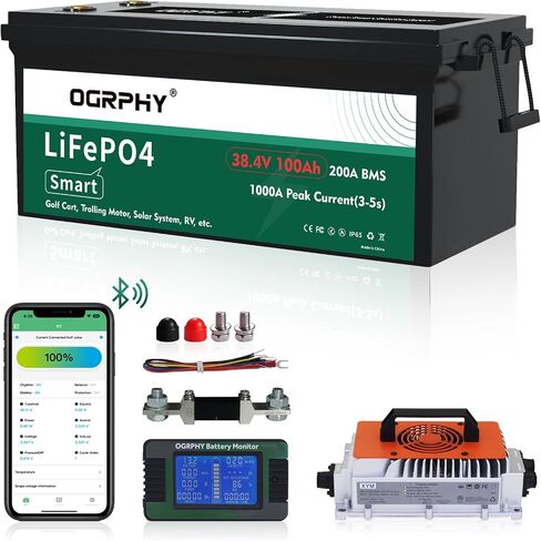 بطارية 36V الليثيوم ، بطاريات عربة غولف 3.84 كيلو وات في الساعة مع 200A BMS ، بطارية 25A LIFEPO4 مع شاحن ، 1000A ذروة تيار مثالي لعربة الجولف ، الطاقة الشمسية ، محرك التصيد (100AH) in Kuwait