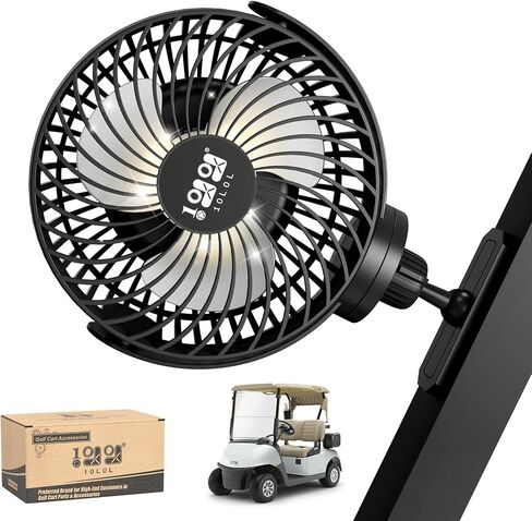 10L0L Magnetic Golf Cart Fan Rechargeable with Flexible Tripod Mount - 10000mAh Battery Operated Portable Fan 360° Rotatable Head, Fits for Yamaha/EZGO/Club Car Golf Cart with LED Light in Saudi Arabia