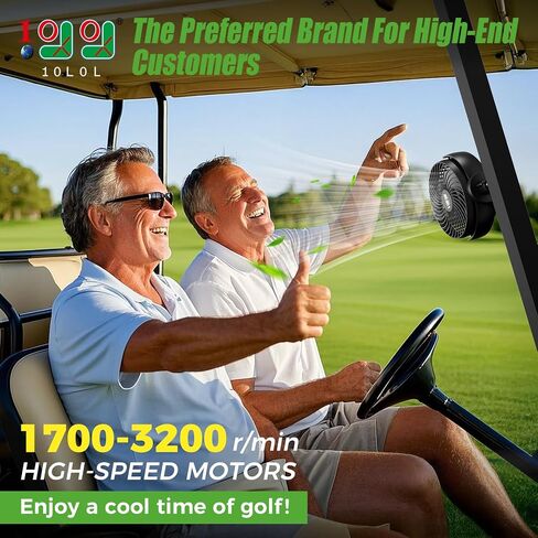 10L0L Magnetic Golf Cart Fan Rechargeable with Flexible Tripod Mount - 10000mAh Battery Operated Portable Fan 360° Rotatable Head, Fits for Yamaha/EZGO/Club Car Golf Cart with LED Light in Saudi Arabia