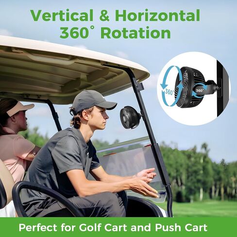 10L0L Magnetic Golf Cart Fan Rechargeable with Flexible Tripod Mount - 10000mAh Battery Operated Portable Fan 360° Rotatable Head, Fits for Yamaha/EZGO/Club Car Golf Cart with LED Light in Saudi Arabia