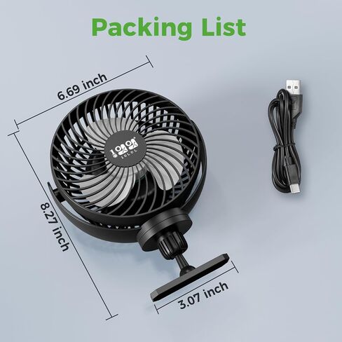 10L0L Magnetic Golf Cart Fan Rechargeable with Flexible Tripod Mount - 10000mAh Battery Operated Portable Fan 360° Rotatable Head, Fits for Yamaha/EZGO/Club Car Golf Cart with LED Light in Saudi Arabia