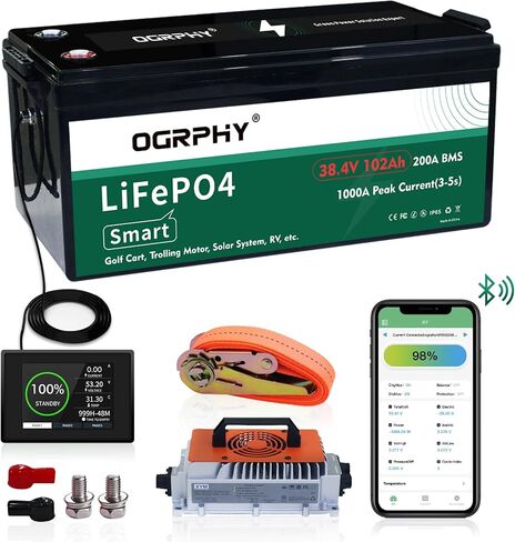 بطارية 36V الليثيوم ، بطاريات عربة غولف 3.84 كيلو وات في الساعة مع 200A BMS ، بطارية 25A LIFEPO4 مع شاحن ، 1000A ذروة تيار مثالي لعربة الجولف ، الطاقة الشمسية ، محرك التصيد (100AH) in Kuwait