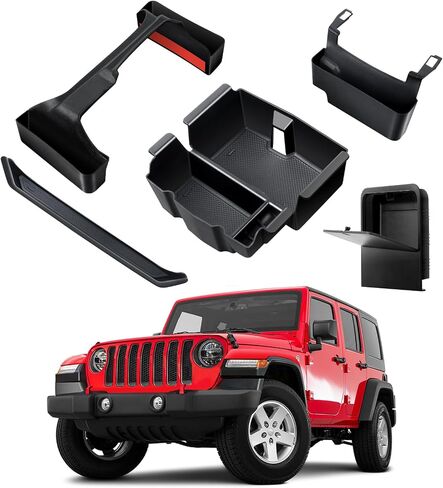 5PCS Center Console Organizer for 2018-2023 Jeep Wrangler JL JLU and Gladiator JT Accessories, Gear Shift Tray, Hanging Storage Box, Armrest Hidden Box, Passenger Side Grab Bar Tray, Not for JK in Kuwait