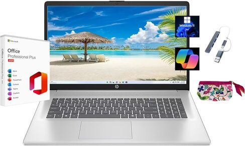 HP 17 inch Laptop, FHD Display, Intel Core i5-1334U, 16 GB RAM, 512 GB SSD, Intel Iris Xe Graphics, Windows 11 Home, Natural Silver, 17-cn3399nr in Kuwait