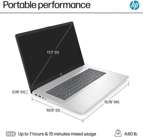 HP 17 inch Laptop, FHD Display, Intel Core i5-1334U, 16 GB RAM, 512 GB SSD, Intel Iris Xe Graphics, Windows 11 Home, Natural Silver, 17-cn3399nr in Kuwait