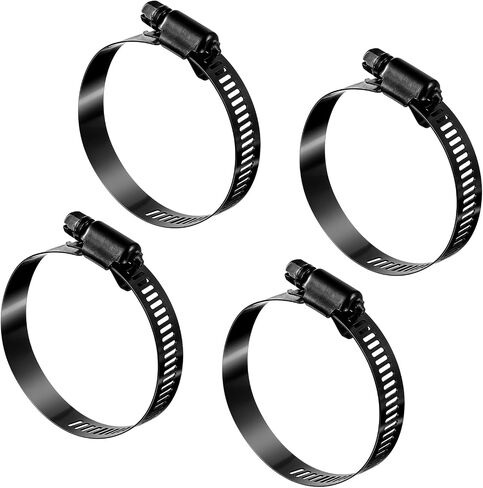 Black Hose Clamp, 4 Pcs 2.5 Inch Hose Clamps Stainless Steel Worm Gear Hoses Clamp Adjustable 40-63mm Size Range Fuel Line Clamps for Plumbing Automotive and Mechanical Application in Saudi Arabia