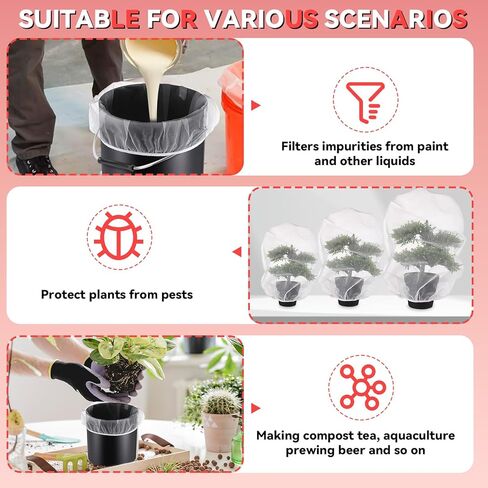 30 Pcs Fine Mesh Filter Bags - 5 Gallon, 2 Gallon & 1 Gallon - Disposable Paint Strainer with Elastic Top Opening - Hydroponic Filter Bag (White) in Kuwait