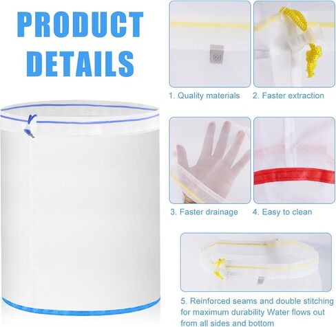 5 Pack 5-Gallon Mesh Filter Bags, 5 Color Reusable Fine Nylon Strainer Bag Set with Pressing Screen & Storage Pouch for 5 Gallon Cold Brew Buckets (25 to 220 Micron) in Saudi Arabia