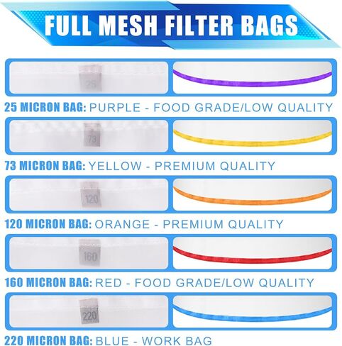 5 Pack 5-Gallon Mesh Filter Bags, 5 Color Reusable Fine Nylon Strainer Bag Set with Pressing Screen & Storage Pouch for 5 Gallon Cold Brew Buckets (25 to 220 Micron) in Saudi Arabia