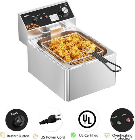 المقلاة العميقة التجارية 10.56QT المقليون كونترتوب 1.0 مم من الفولاذ المقاوم للصدأ المصنوعة من الفولاذ المقاوم للصدأ 1700W مقلاة عميقة مع درجة حرارة قابلة للتعديل لمطعم المطبخ المنزلي in Kuwait