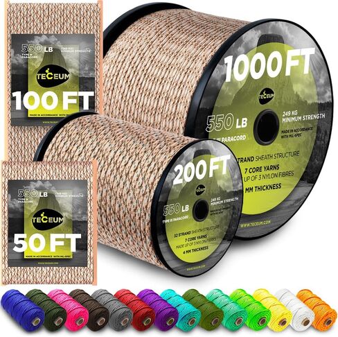 TECEUM Paracord Type III 550 Green Wave – 1000 ft – 4mm – Tactical Rope MIL-SPEC – Outdoor para Cord –Camping Hiking Fishing Gear and Equipment – EDC Parachute Cord – Strong Survival Rope 460 in Saudi Arabia