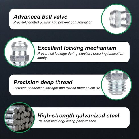 30pcs Grease Zerk Fittings, 1/4in-28 SAE Straight Thread Grease Nipples for Automotive Machinery and Industrial Equipment Replacement Accessories Part in Saudi Arabia
