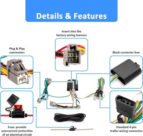 WSays Trailer Wiring Harness 4-DOPAL SLACE & PLAY متوافقة مع Ford Explorer Base/Limited/Platinum/Sport/XLT FIT Interceptor Utility 2011-2019 in Saudi Arabia