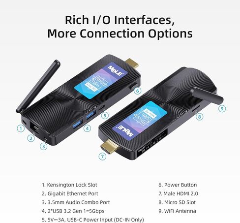MeLE PCG02 Mini PC Stick with Windows 11 Pro, Fanless N100 PC 8GB RAM 128GB Storage, Micro Computer Desktop Full Functional USB-C, Wi-Fi5 Gigabit Ethernet BT5.1 on Business Office Industrial IoT Home in Kuwait