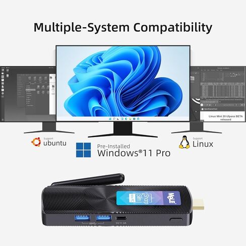 MeLE PCG02 Mini PC Stick with Windows 11 Pro, Fanless N100 PC 8GB RAM 128GB Storage, Micro Computer Desktop Full Functional USB-C, Wi-Fi5 Gigabit Ethernet BT5.1 on Business Office Industrial IoT Home in Kuwait