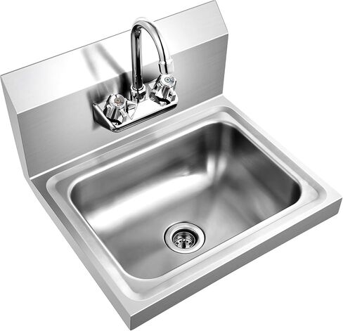 Giantex Stainless Steel Hand Sink with Faucet, Side Splash, Two Temperature Water Inlet, 17" x 15" Commercial Sink for Restaurant, Kitchen, Wall Mount in Saudi Arabia