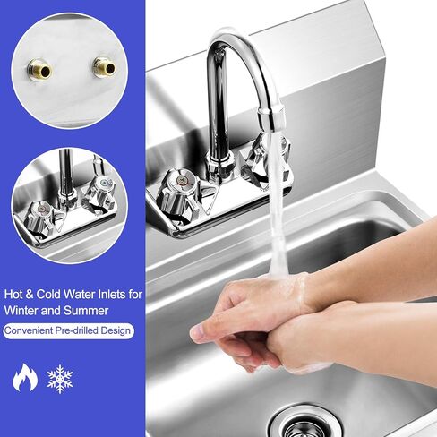 Giantex Stainless Steel Hand Sink with Faucet, Side Splash, Two Temperature Water Inlet, 17" x 15" Commercial Sink for Restaurant, Kitchen, Wall Mount in Saudi Arabia