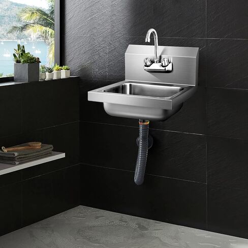 Giantex Stainless Steel Hand Sink with Faucet, Side Splash, Two Temperature Water Inlet, 17" x 15" Commercial Sink for Restaurant, Kitchen, Wall Mount in Saudi Arabia